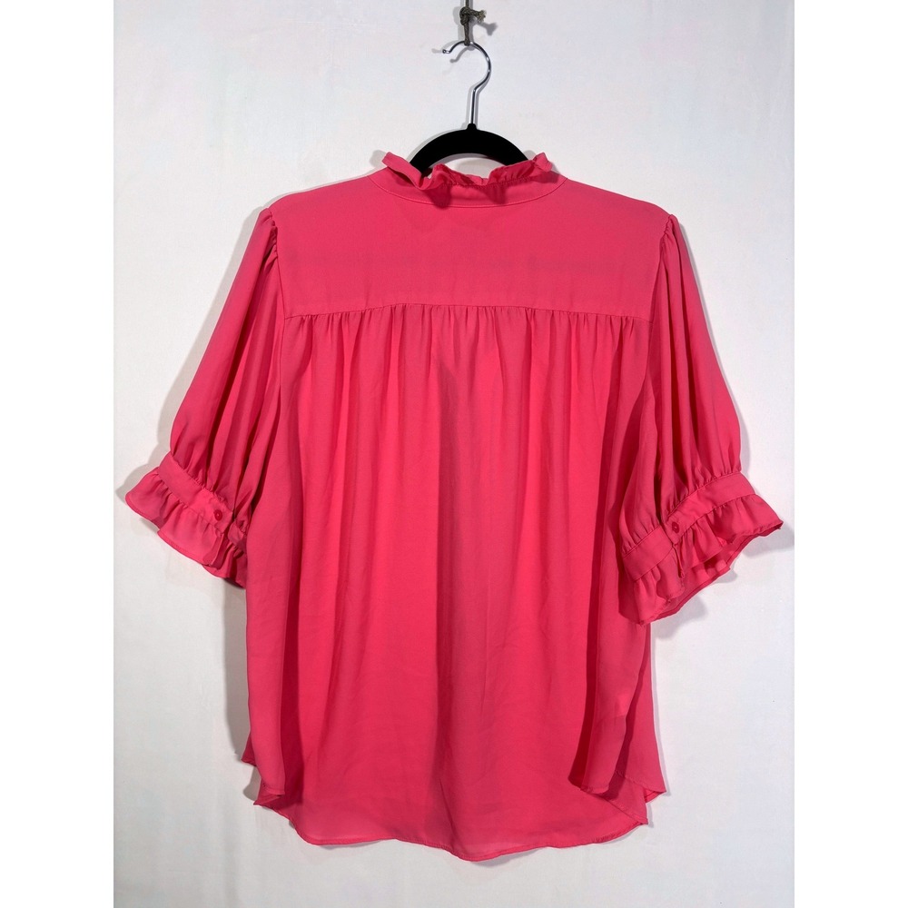 Feminine Ruffle Career Ann Taylor Button Front Blouse Women Large Pink - Picture 2 of 7